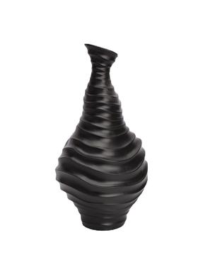 现代简约黑白细口螺纹花器样板间酒店部书房茶几客厅软装饰品摆件