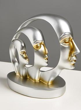 简约北欧创意ins风抽象人脸摆件客厅家居酒柜个性树脂艺术品摆设