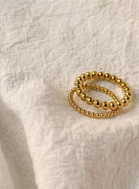 洗手不用摘包金珠子实心素圈戒指女圆珠转运珠P指环叠戴潮珠珠轻