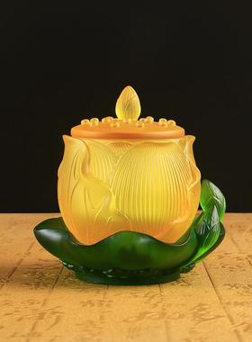 古法琉璃圣水杯家用供水杯莲花供杯佛前供水杯佛堂大悲净水杯