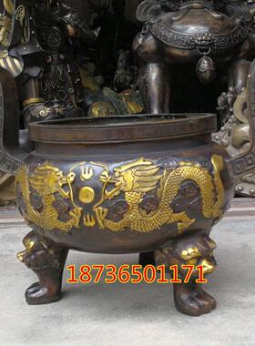风水铜器特大号纯铜双龙戏珠铜香炉铜双龙鼎招财摆件家居装饰品