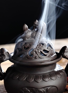 陶瓷青铜古纹三足鼎家用檀香炉中式室C内茶道禅意仿古香薰炉工艺