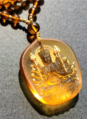 佛牌古法琉璃g玉镶贴金本命佛吊坠十二生肖八大守护神千手观音男