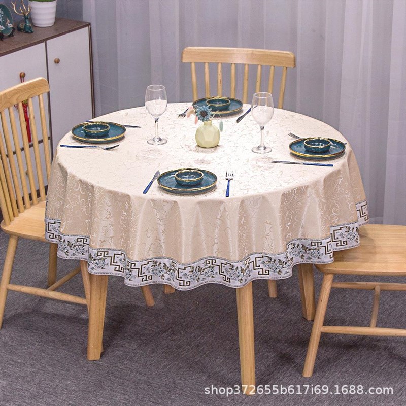 轻奢大圆桌布防水防油防烫免洗餐桌布酒J店餐厅家用台布加厚防油 - 图0
