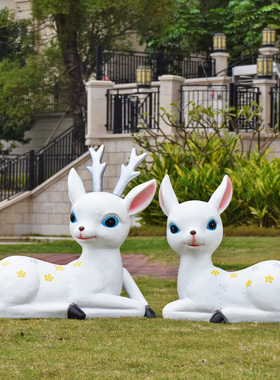 园林景观装饰摆件户外动物大型卡通梅花鹿雕塑玻璃钢庭Z院花园装