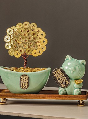 马上有钱陶瓷工艺品酒柜电视柜家居装饰摆件办公R室新中式开业礼