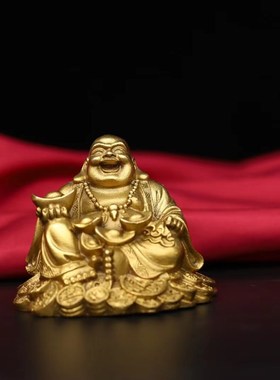 铜弥勒佛摆件纯铜弥勒笑佛汽车载中控台大肚佛家S居店铺装饰工艺