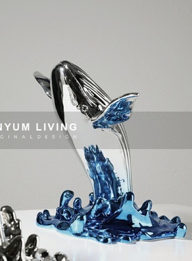 现代轻奢高级感电j镀鲸鱼动物摆件客厅民宿装饰创意工艺品家居饰