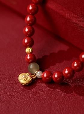 天然原矿高含量朱砂帝王砂手串纯银中式国风手链女款W本命年转运