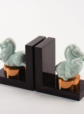 新中式太湖石狮子书挡书立书靠摆件办H公室茶室禅意书档轻奢装饰