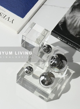 现代简约轻奢水晶球摆件镜面样板房酒店软装装饰品电Y视柜桌面摆