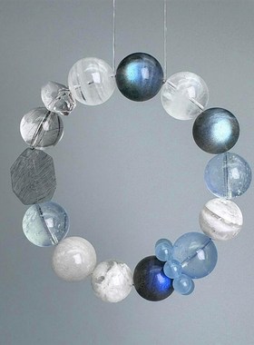 魔鬼蓝冰种e天然海蓝宝手串一对一定制多宝水晶手链男女情侣礼物