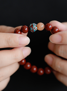 天然朱砂古法银烧蓝o莲花手串佛珠女手链高含量紫金沙小众转运饰