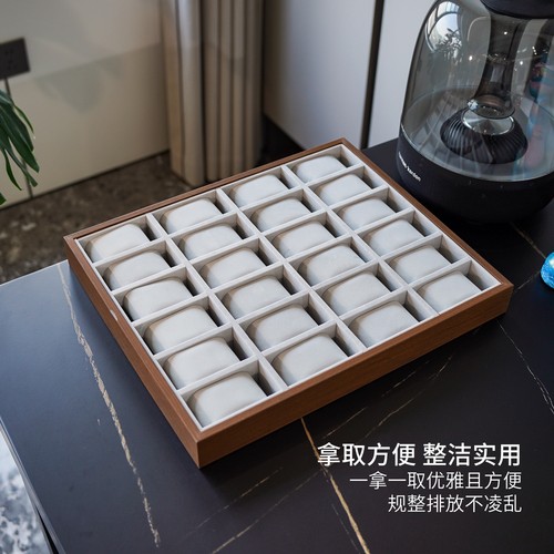 便携黑胡桃木纹24位手表收纳盘高档手表看货陈列展示盘收纳展示架 - 图0