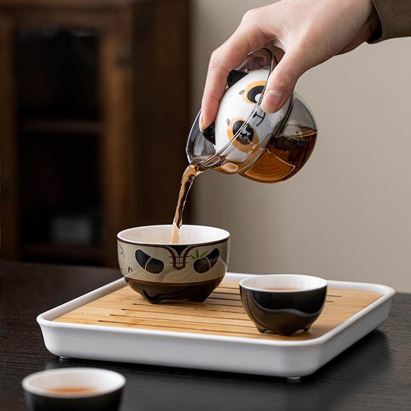 熊猫一壶三杯便携式户外旅行茶具套装便携式快客杯功夫茶具泡茶壶,淘宝优惠券,粉丝福利购,淘宝优惠卷
