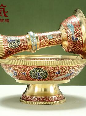 藏村印度铜彩绘护法杯室内家用供水杯孔雀图案贡杯圣水杯桌面摆件
