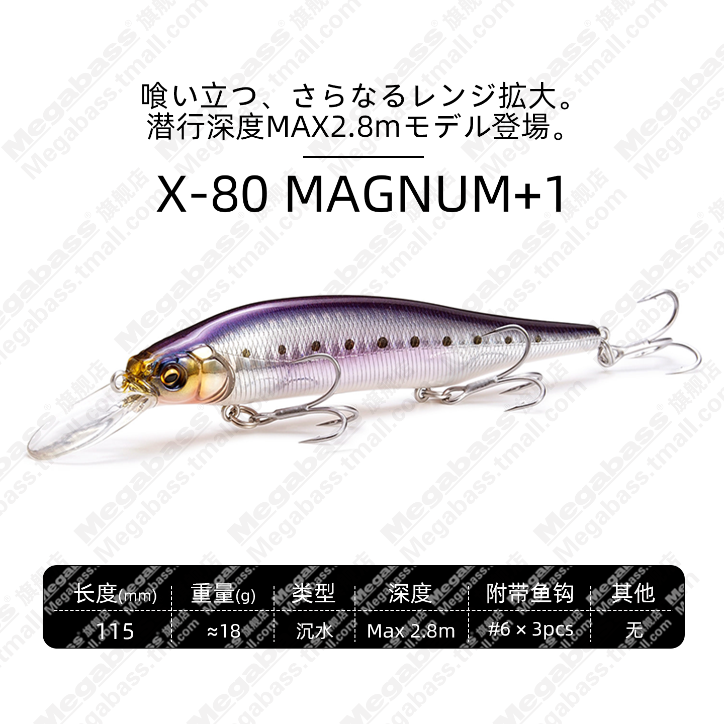 Megabass X-80 MAGNUM +1路亚假饵沉水米诺远投仿生饵盐水海水18g,淘宝优惠券,粉丝福利购,淘宝优惠卷