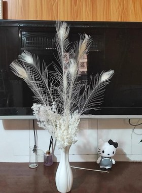 真孔雀毛白色孔雀羽毛 家居摆件装饰 花瓶插花配饰 拍照道具