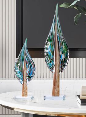 琉璃树叶摆件客厅轻奢高级感小众电视柜创意玄关装饰品玻璃艺术品