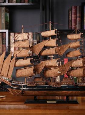 实木一帆风顺帆船摆件覆古风高档桌面老板领导办公室乔迁开 业礼