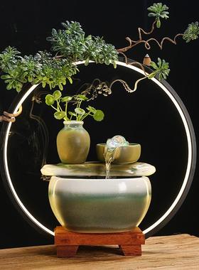 礼品转运摆件陶瓷办公室简约鱼缸喷泉循环水流水客厅小型桌面招财