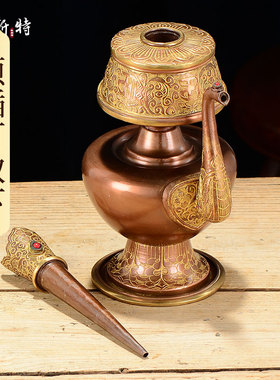 紫铜镀金雕花净水瓶/奔巴壶 宝瓶 小号尼泊尔手工制作宝瓶