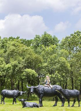 户外景观仿真水牛玻璃钢雕塑动物模型小区公园林草坪大型装饰摆件