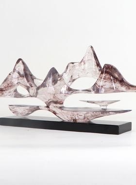 新中式办公室水墨云山雕塑样板间茶室家居软装饰品客厅电视柜摆件