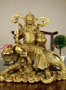 黄铜武财神赵公明神像赵公明骑虎像武财神供奉大号赵元帅佛像摆件