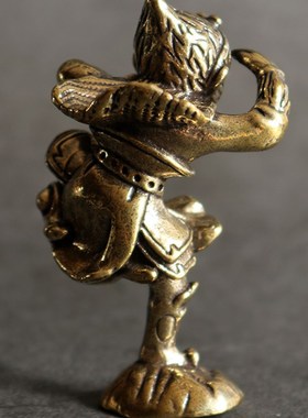黄铜实心纯铜小摆件桌面手把件孙悟空铜茶道茶宠雕铸古玩小铜器