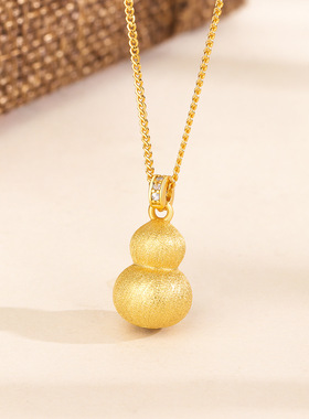 925纯银古法拉丝镶钻小葫芦吊坠项链女足银新中式国潮风明星同款