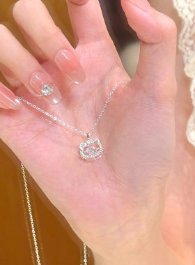 999纯银猫咪项链足银女可爱甜美轻奢精致灵动锆石高级百搭锁骨链
