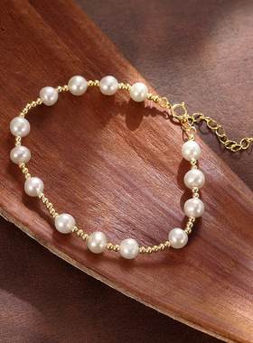 法式珍珠手串S925银隔珠满天星珍珠手链复古中式优雅手饰