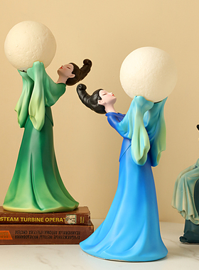 只此青绿月亮灯卧室客厅玄关桌面摆件家居饰品新中式古风文创礼物