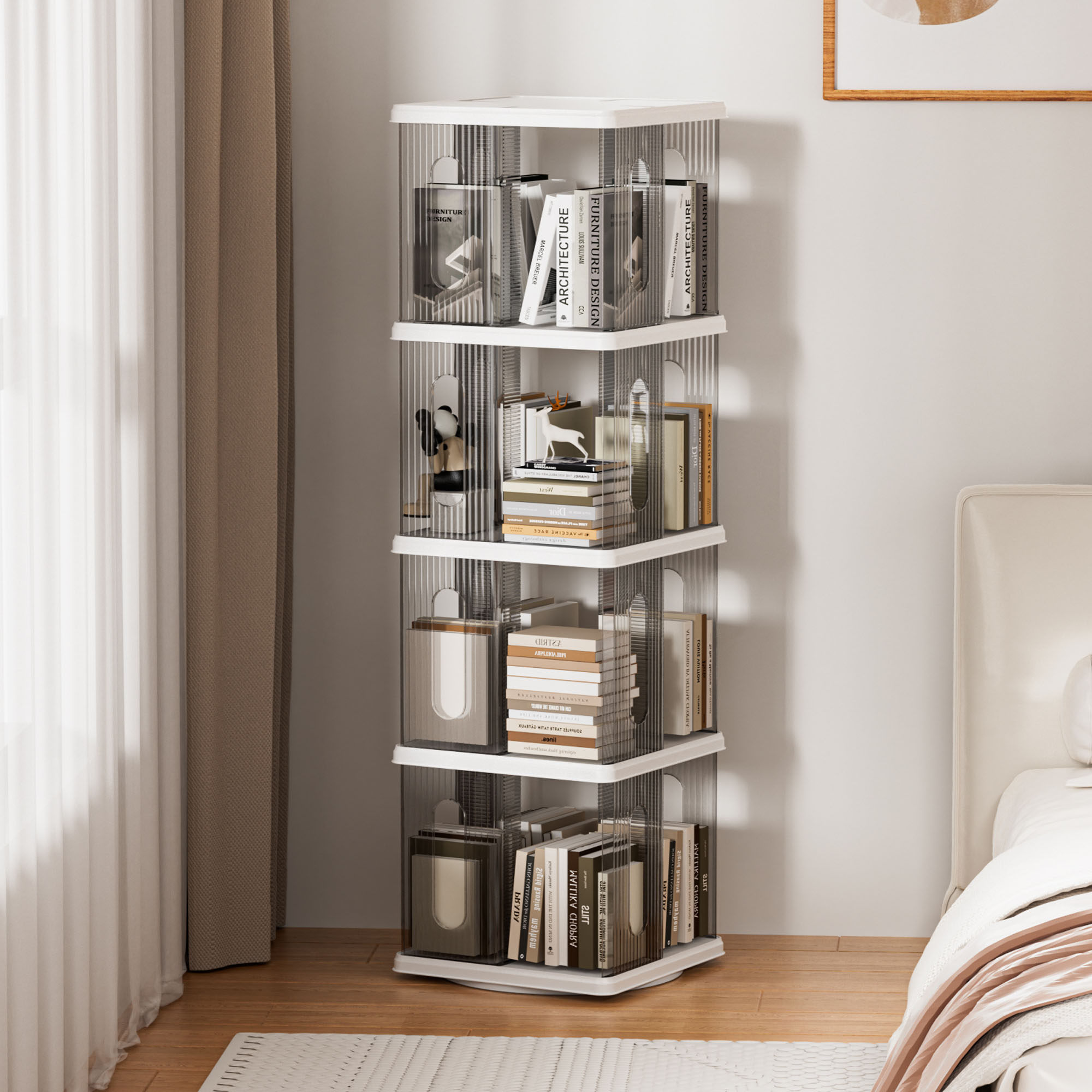 安维亚旋转书架落地置物架儿童亚克力书柜学生家用储物柜客厅收纳