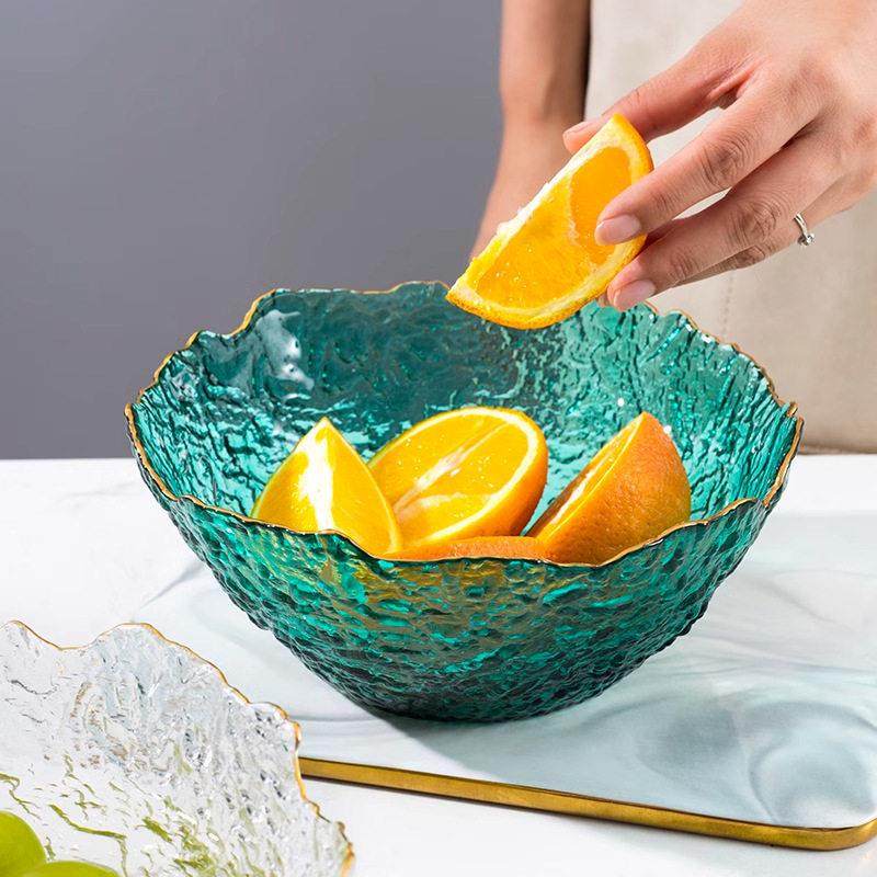 日式融冰金边玻璃碗沙拉碗套装家用水果盘北欧树皮锤纹餐具甜品碗,淘宝优惠券,粉丝福利购,淘宝优惠卷