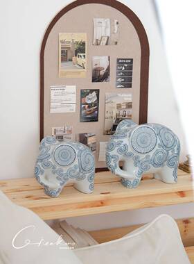 车口家世润青花瓷带来财帛象新中式乔迁客厅入口摆件工艺品