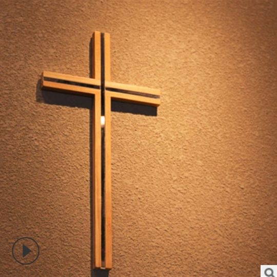 Mingxin oak wood inlaid lens cross 33X16.5cm wall decoration pendant crafts