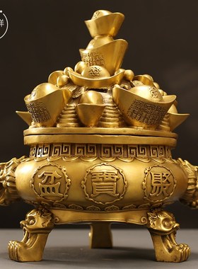 纯黄铜开盖西墙朱砂金蟾聚宝盆烟灰缸可存钱聚宝盆摆件聚财存钱罐