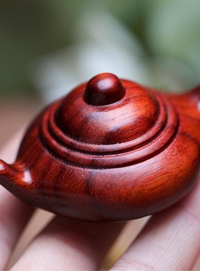 紫檀木雕茶老壶挂件手把玩件实木实心刻料把把壶茶宠汽雕车小摆件