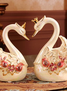 欧式天鹅摆件一对客厅家居装饰品创意陶瓷新婚礼品送闺蜜结婚礼物