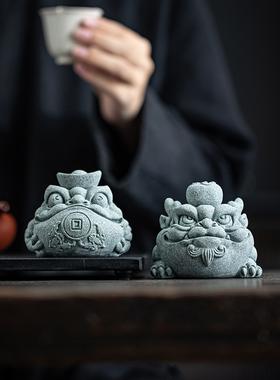 中式青砂石招财金蟾茶室桌面茶宠摆件家居创意鱼缸空间造景装饰品
