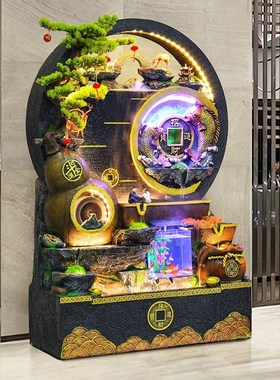 2024假山流水喷泉水幕墙流水屏风客厅阳台庭院公司开业景观摆件