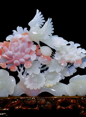 家居电视柜玄关摆件酒柜装饰品玉雕如意牡丹花办公室招财乔迁礼物