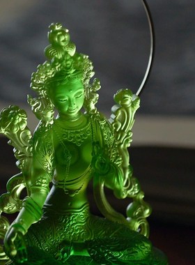 琉璃绿度母佛像摆件佛圈装饰家居车摆件家庭家用供奉观音佛像菩萨