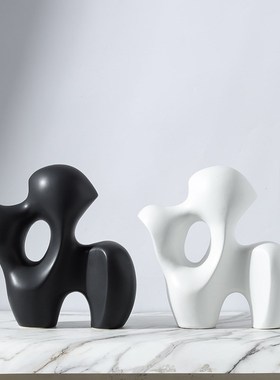 现极简抽象不规则假山几何陶瓷摆件书柜艺术家居样板间软装饰品