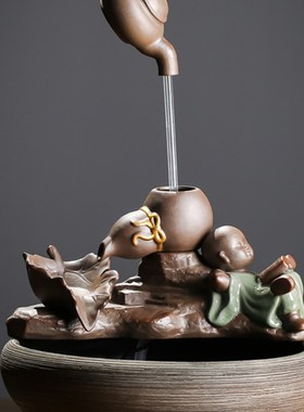 创意陶瓷流水喷泉加湿器摆件招财风水轮客厅办公室流水器开业礼品