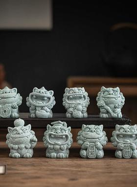 小清新可爱石狮子招财进宝一对礼盒装创意风狮爷茶宠摆件鱼缸造景
