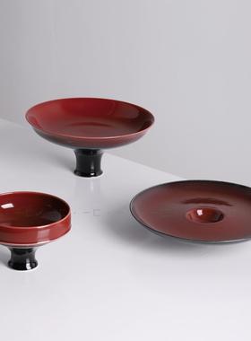 一匚现代新中式红色陶瓷艺术花器 样板间售楼处民所会所玄关摆件