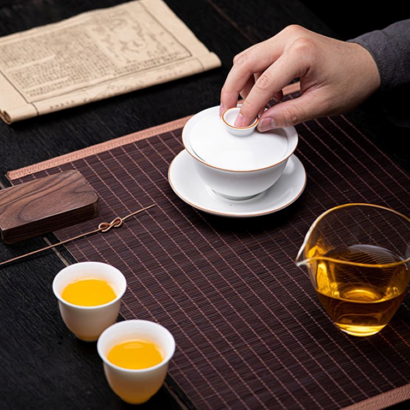 【比翼连枝】竹编茶席茶桌隔热垫茶帘竹帘桌旗干泡席茶道配件茶具 - 图0